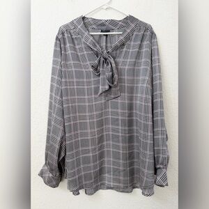Torrid - Studio Bubble Satin Bow Tie Blouse - Glen Plaid - 4